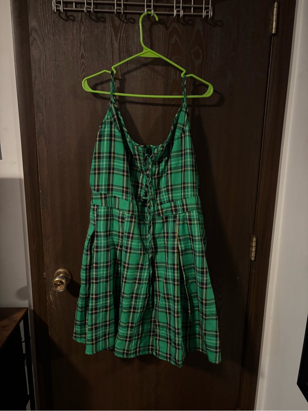 Green Plaid Spaghetti-Strap Dress